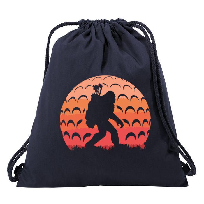 Vintage Retro Bigfoot Golf Golfer Sasquatch Drawstring Bag