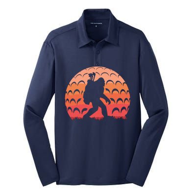 Vintage Retro Bigfoot Golf Golfer Sasquatch Silk Touch Performance Long Sleeve Polo