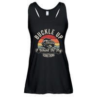 Vintage Retro Buckle Up I Want To Try Something Offroad Car Ladies Essential Flowy Tank