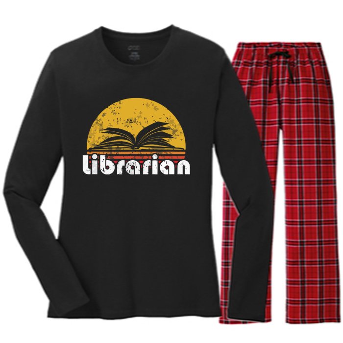 Vintage Reading Book Librarian Retro Sunset Gift Women's Long Sleeve Flannel Pajama Set 