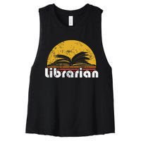 Vintage Reading Book Librarian Retro Sunset Gift Women's Racerback Cropped Tank