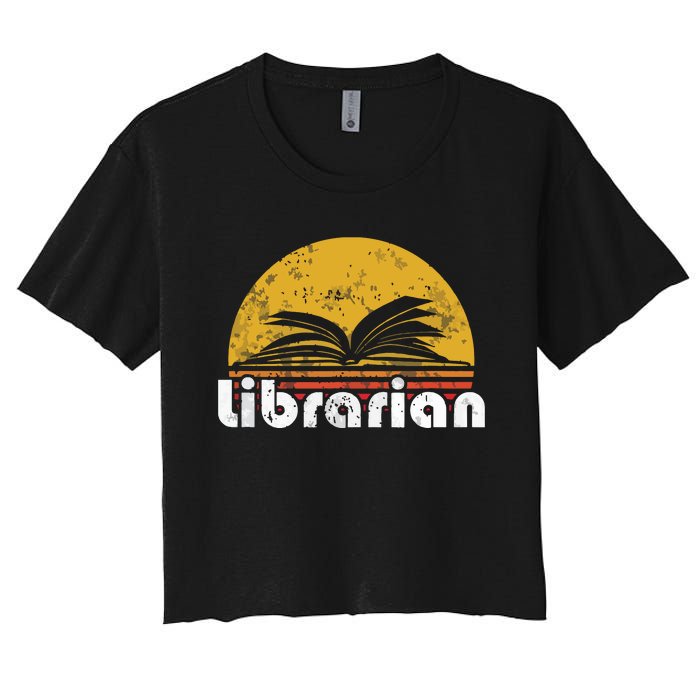 Vintage Reading Book Librarian Retro Sunset Gift Women's Crop Top Tee