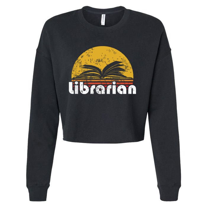 Vintage Reading Book Librarian Retro Sunset Gift Cropped Pullover Crew