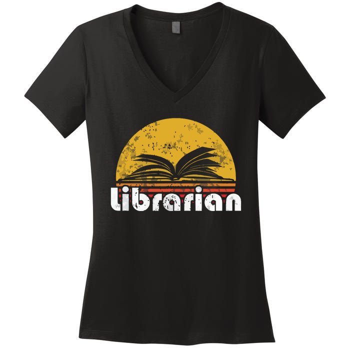 Vintage Reading Book Librarian Retro Sunset Gift Women's V-Neck T-Shirt