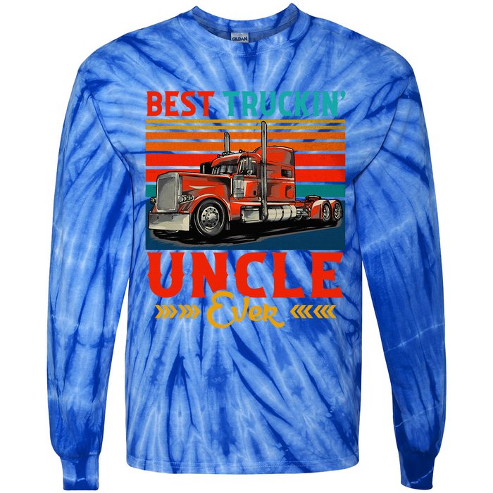 Vintage Retro Best Truckin Uncle Ever Tie-Dye Long Sleeve Shirt