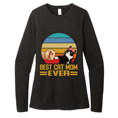 Vintage Retro Best Cat Mom Ever Cat Lover Family Funny Gift Womens CVC Long Sleeve Shirt