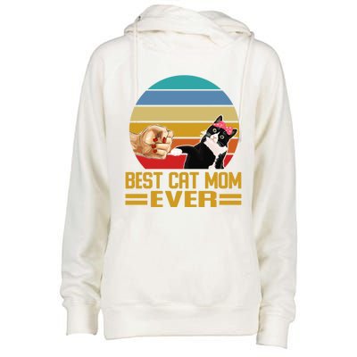 Vintage Retro Best Cat Mom Ever Cat Lover Family Funny Gift Womens Funnel Neck Pullover Hood