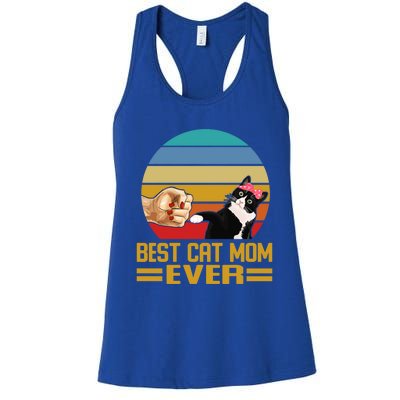 Vintage Retro Best Cat Mom Ever Cat Lover Family Funny Gift Women's Racerback Tank