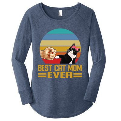 Vintage Retro Best Cat Mom Ever Cat Lover Family Funny Gift Women's Perfect Tri Tunic Long Sleeve Shirt