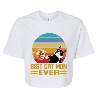 Vintage Retro Best Cat Mom Ever Cat Lover Family Funny Gift Bella+Canvas Jersey Crop Tee