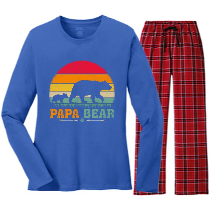 Vintage Retro Bear Animal Lover Papa Bear FatherS Day Gift Women's Long Sleeve Flannel Pajama Set 