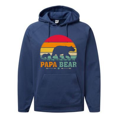 Vintage Retro Bear Animal Lover Papa Bear FatherS Day Gift Performance Fleece Hoodie