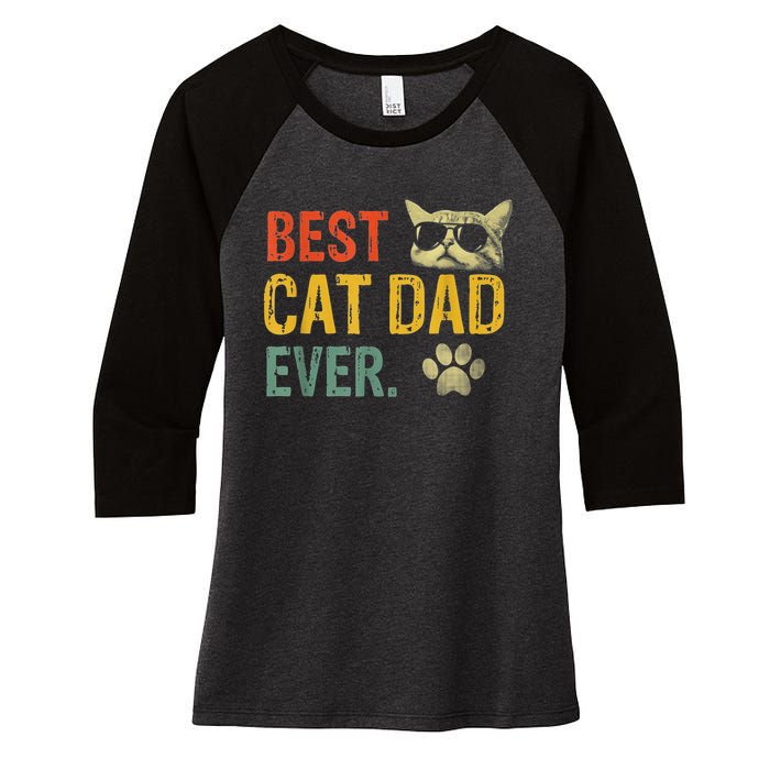 Vintage Retro Best Cat Dad Ever Cat Daddy Gift Women's Tri-Blend 3/4-Sleeve Raglan Shirt