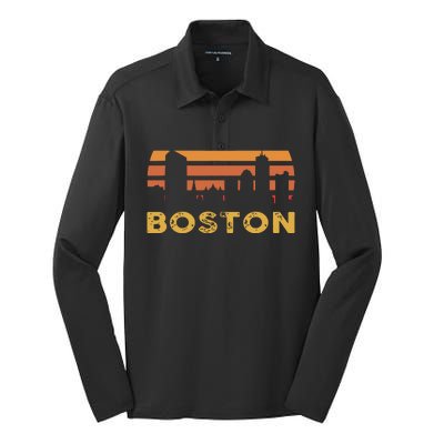 Vintage Retro Boston Massachusetts July 4th Independence Silk Touch Performance Long Sleeve Polo