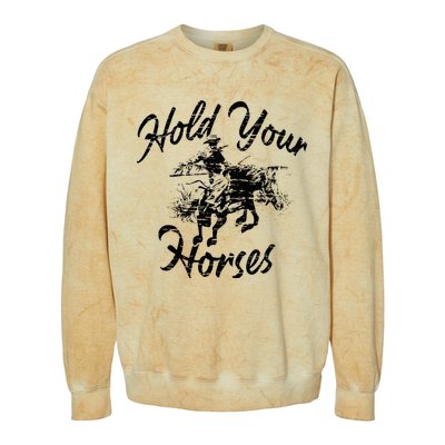 Vintage Rodeo Cow Hold Your Horses Retro Western Gift Colorblast Crewneck Sweatshirt