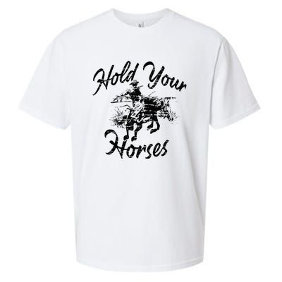 Vintage Rodeo Cow Hold Your Horses Retro Western Gift Sueded Cloud Jersey T-Shirt