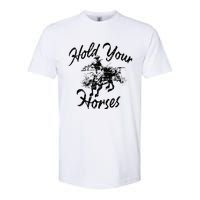 Vintage Rodeo Cow Hold Your Horses Retro Western Gift Softstyle CVC T-Shirt