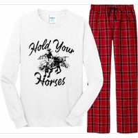 Vintage Rodeo Cow Hold Your Horses Retro Western Gift Long Sleeve Pajama Set