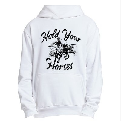 Vintage Rodeo Cow Hold Your Horses Retro Western Gift Urban Pullover Hoodie