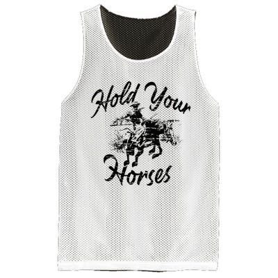 Vintage Rodeo Cow Hold Your Horses Retro Western Gift Mesh Reversible Basketball Jersey Tank