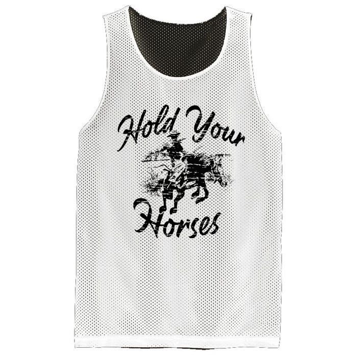 Vintage Rodeo Cow Hold Your Horses Retro Western Gift Mesh Reversible Basketball Jersey Tank