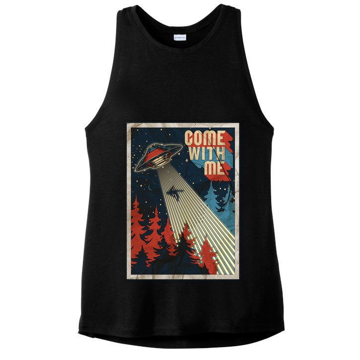 Vintage Retro Come With Me UFO Poster Ladies PosiCharge Tri-Blend Wicking Tank