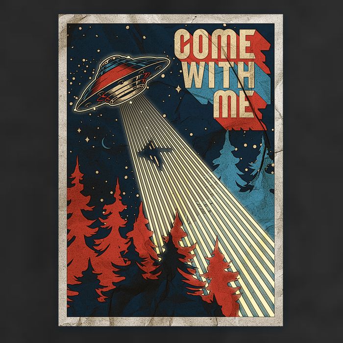 Vintage Retro Come With Me UFO Poster Garment-Dyed Heavyweight T-Shirt