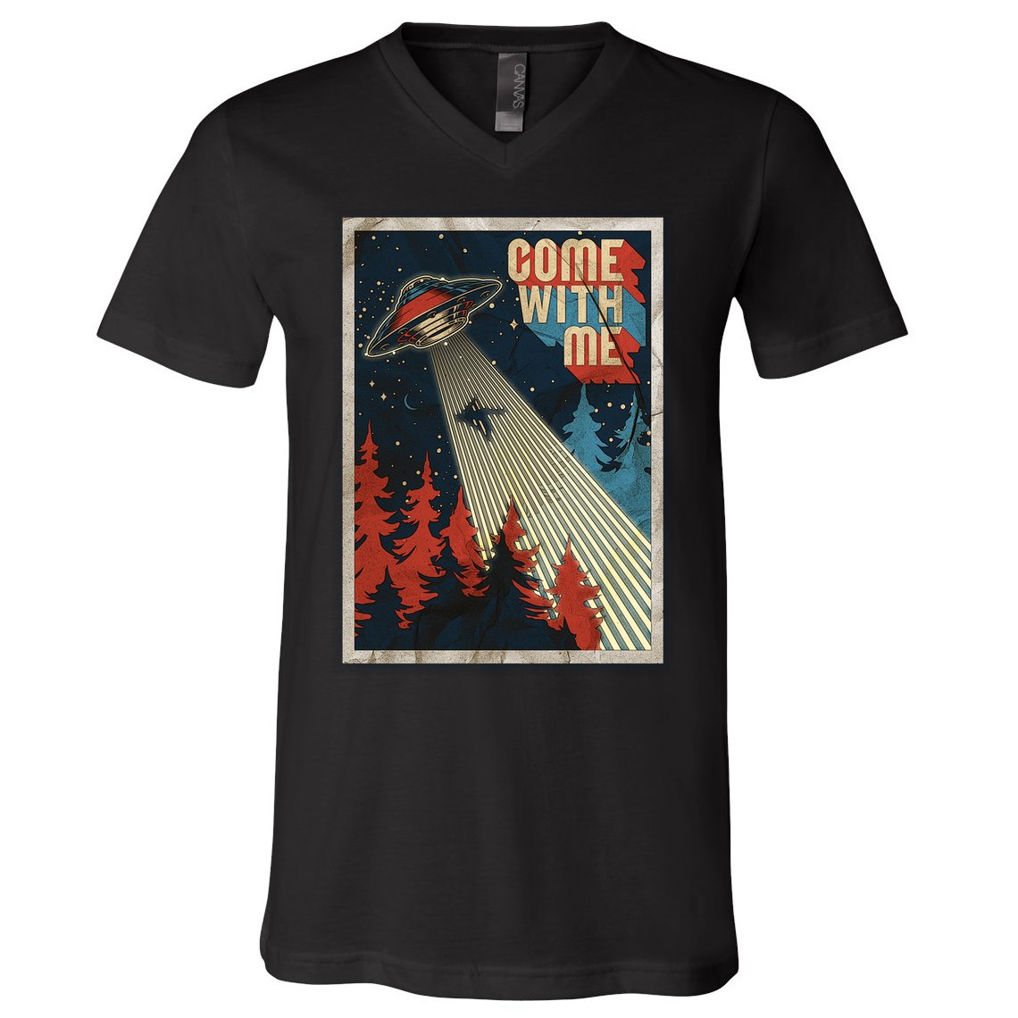 Vintage Retro Come With Me UFO Poster V-Neck T-Shirt