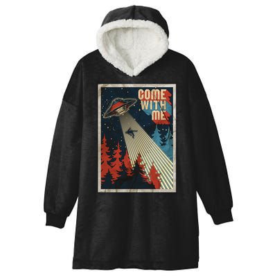 Vintage Retro Come With Me UFO Poster Hooded Wearable Blanket