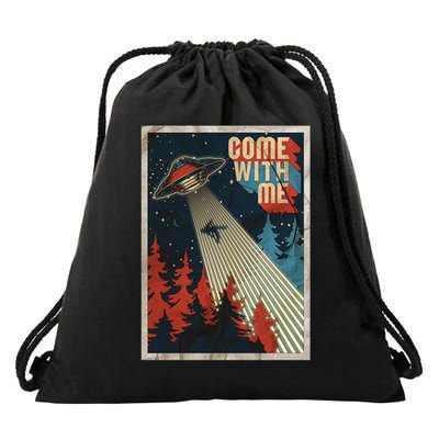 Vintage Retro Come With Me UFO Poster Drawstring Bag