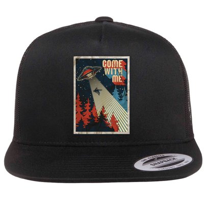 Vintage Retro Come With Me UFO Poster Flatbill Hat