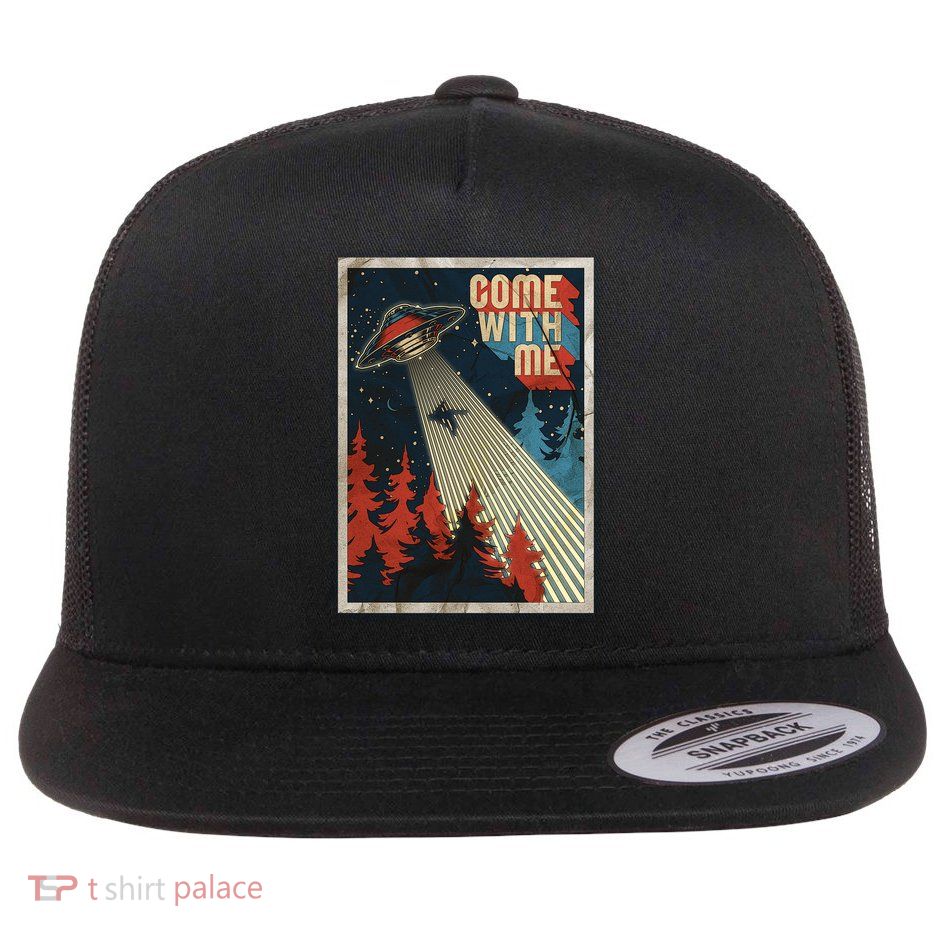 Vintage Retro Come With Me UFO Poster Flatbill Hat