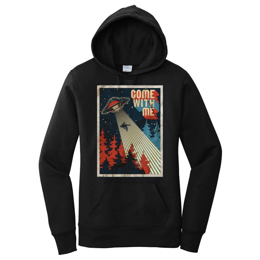 Vintage Retro Come With Me UFO Poster Women's Pullover Hoodie