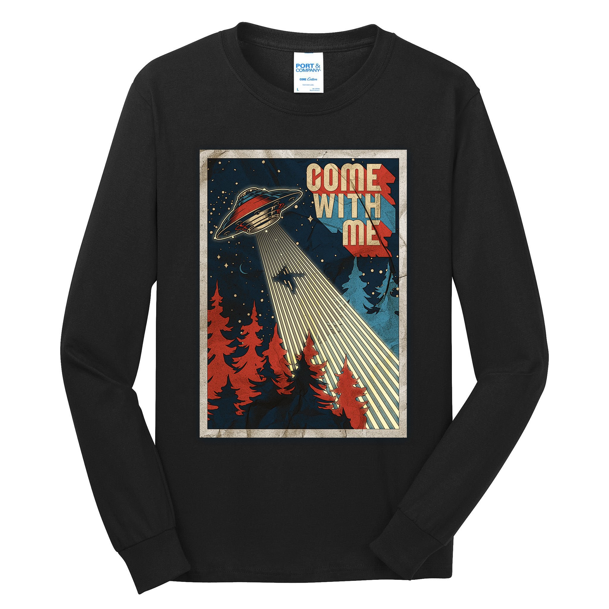 Vintage Retro Come With Me UFO Poster Tall Long Sleeve T-Shirt