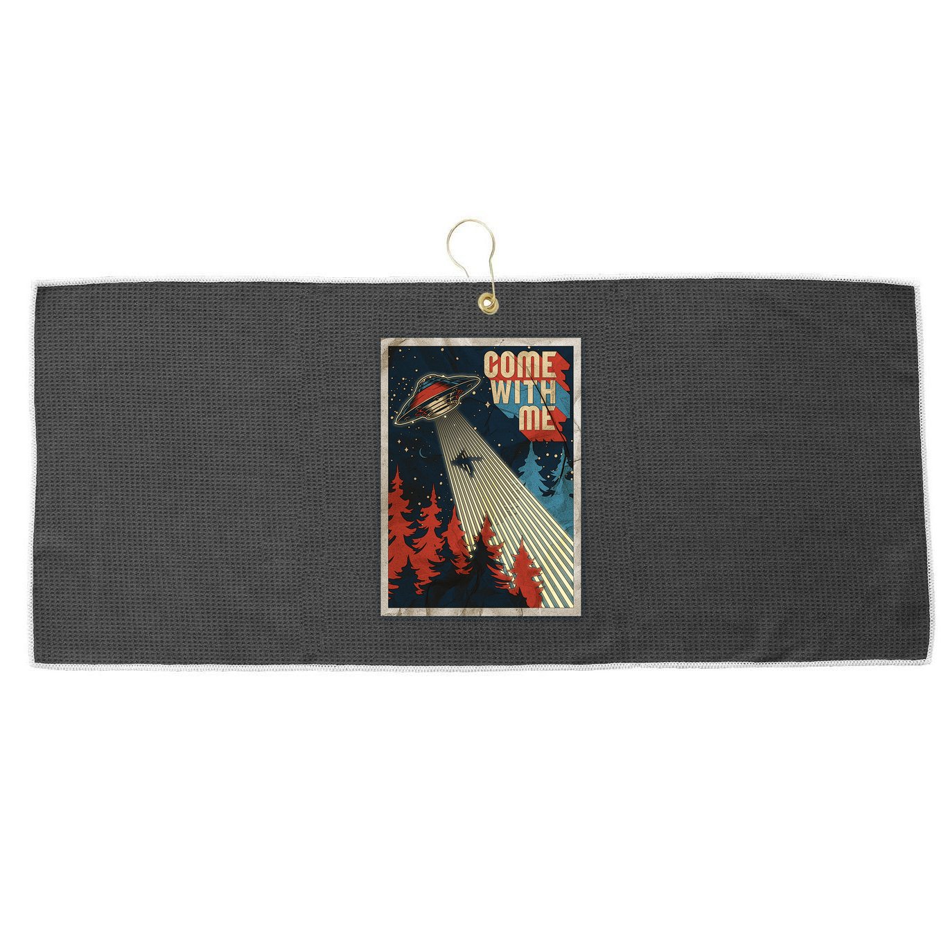 Vintage Retro Come With Me UFO Poster Large Microfiber Waffle Golf Towel