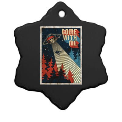 Vintage Retro Come With Me UFO Poster Ceramic Star Ornament