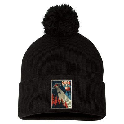 Vintage Retro Come With Me UFO Poster Pom Pom 12in Knit Beanie