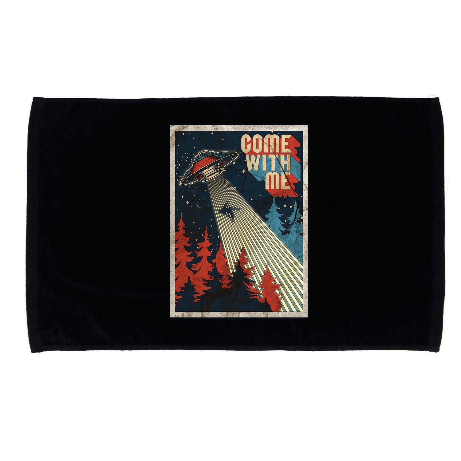 Vintage Retro Come With Me UFO Poster Microfiber Hand Towel