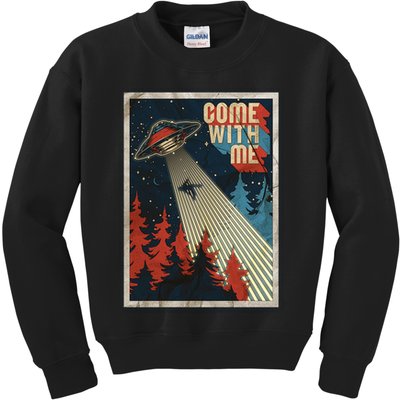 Vintage Retro Come With Me UFO Poster Kids Sweatshirt
