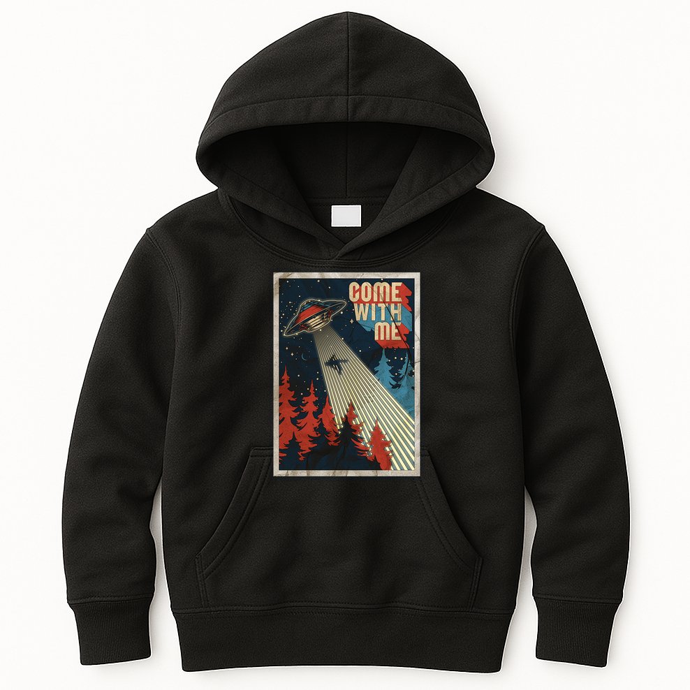 Vintage Retro Come With Me UFO Poster Kids Hoodie