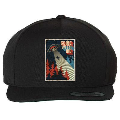 Vintage Retro Come With Me UFO Poster Wool Snapback Cap