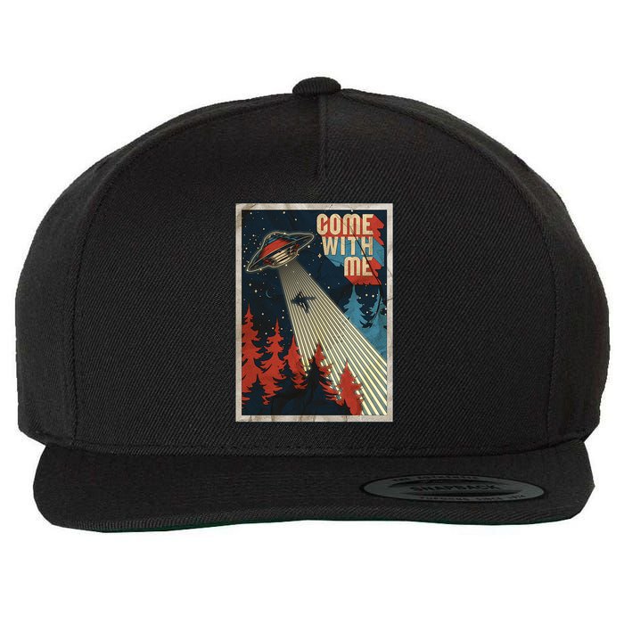 Vintage Retro Come With Me UFO Poster Wool Snapback Cap