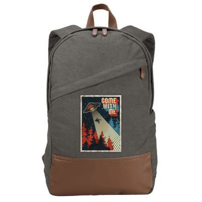 Vintage Retro Come With Me UFO Poster Cotton Canvas Backpack
