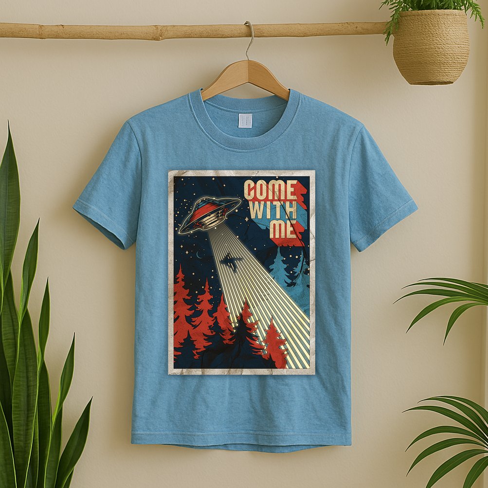 Vintage Retro Come With Me UFO Poster T-Shirt