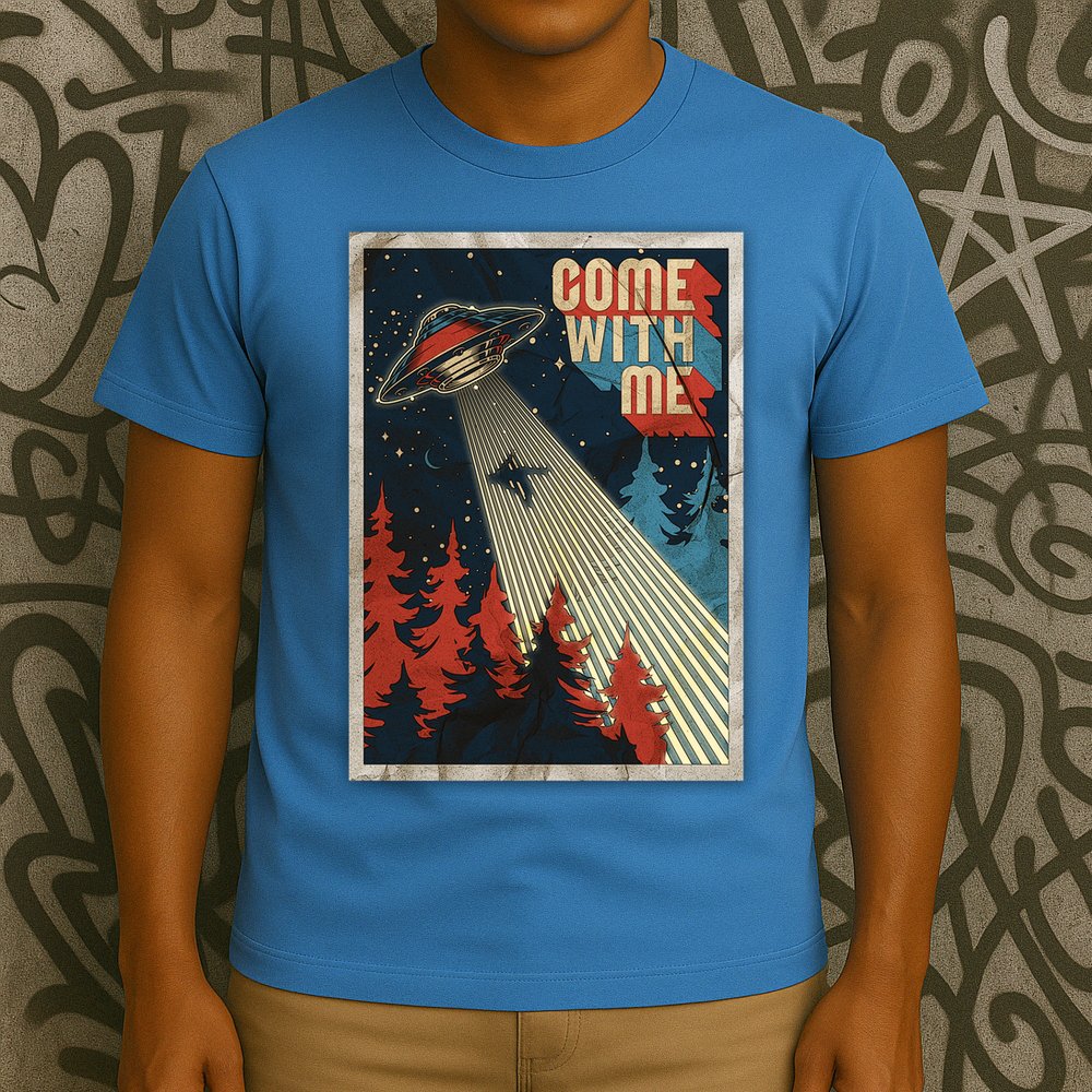 Vintage Retro Come With Me UFO Poster T-Shirt