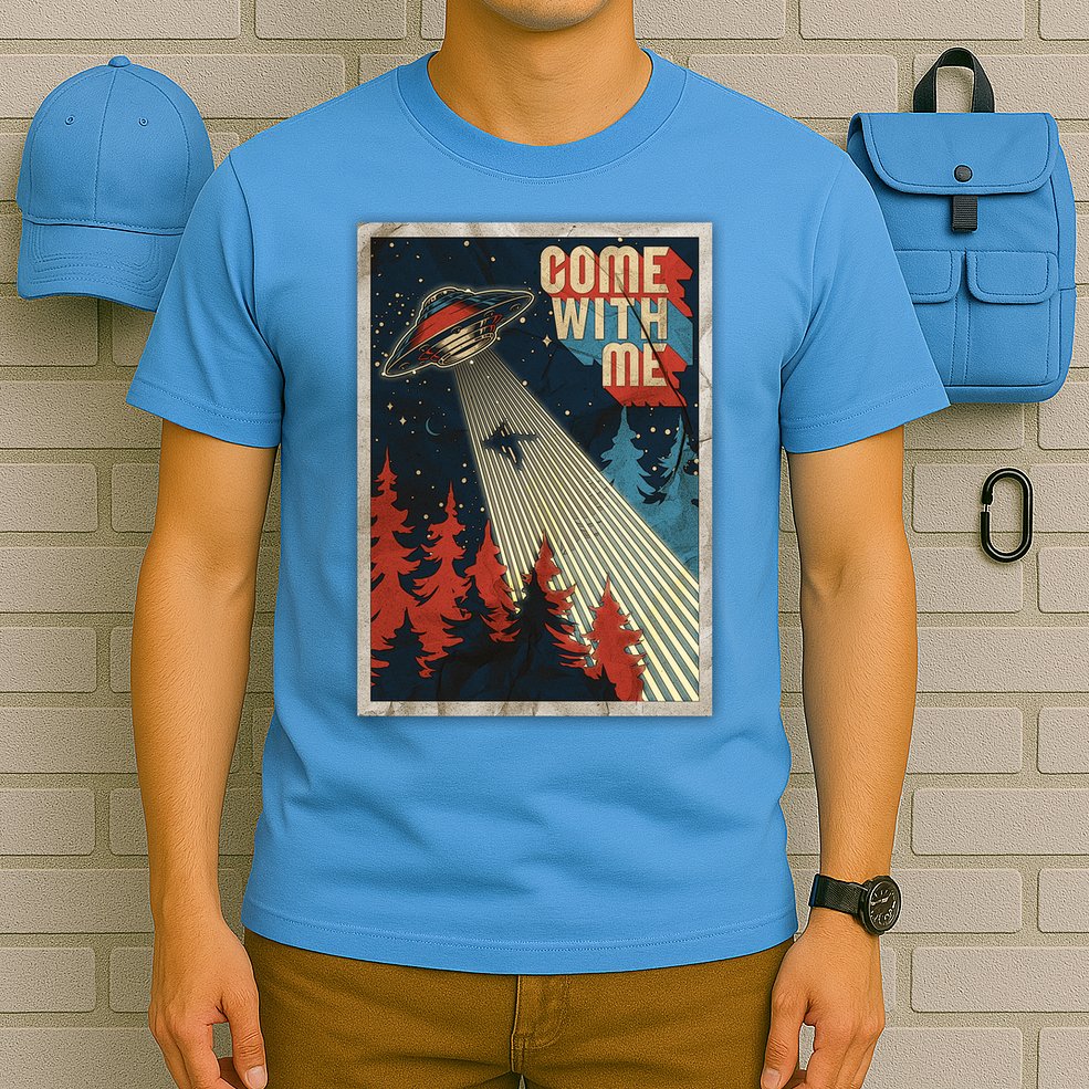 Vintage Retro Come With Me UFO Poster T-Shirt