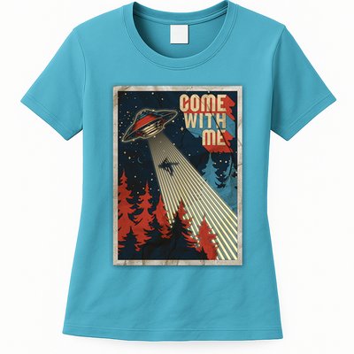 Vintage Retro Come With Me UFO Poster Womens T-Shirt