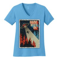 Vintage Retro Come With Me UFO Poster Women's V-Neck T-Shirt
