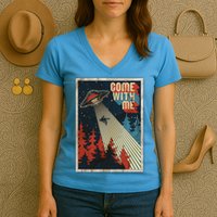 Vintage Retro Come With Me UFO Poster Women's V-Neck T-Shirt