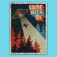 Vintage Retro Come With Me UFO Poster Women's V-Neck T-Shirt